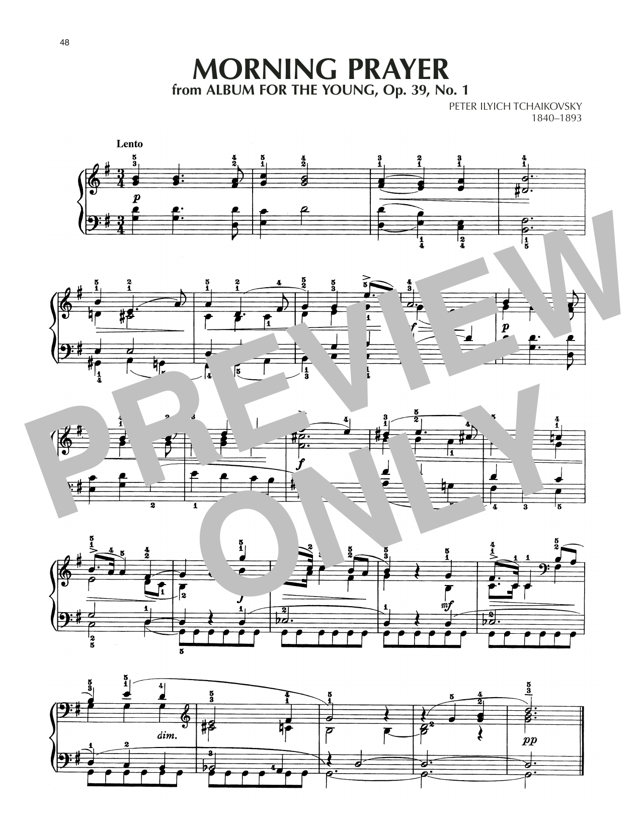 Download Pyotr Il'yich Tchaikovsky Morning Prayer, Op. 39, No. 1 Sheet Music