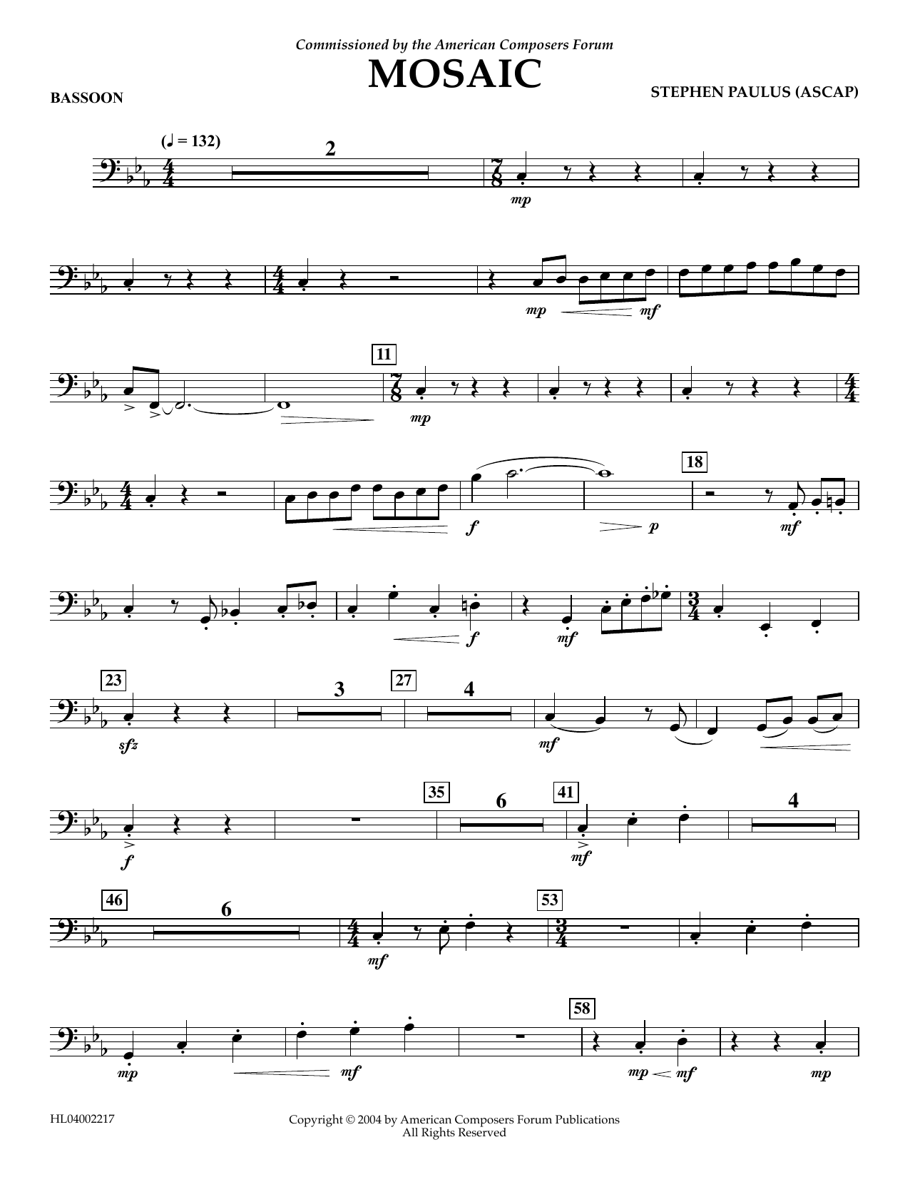 Download Stephen Paulus Mosaic - Bassoon Sheet Music