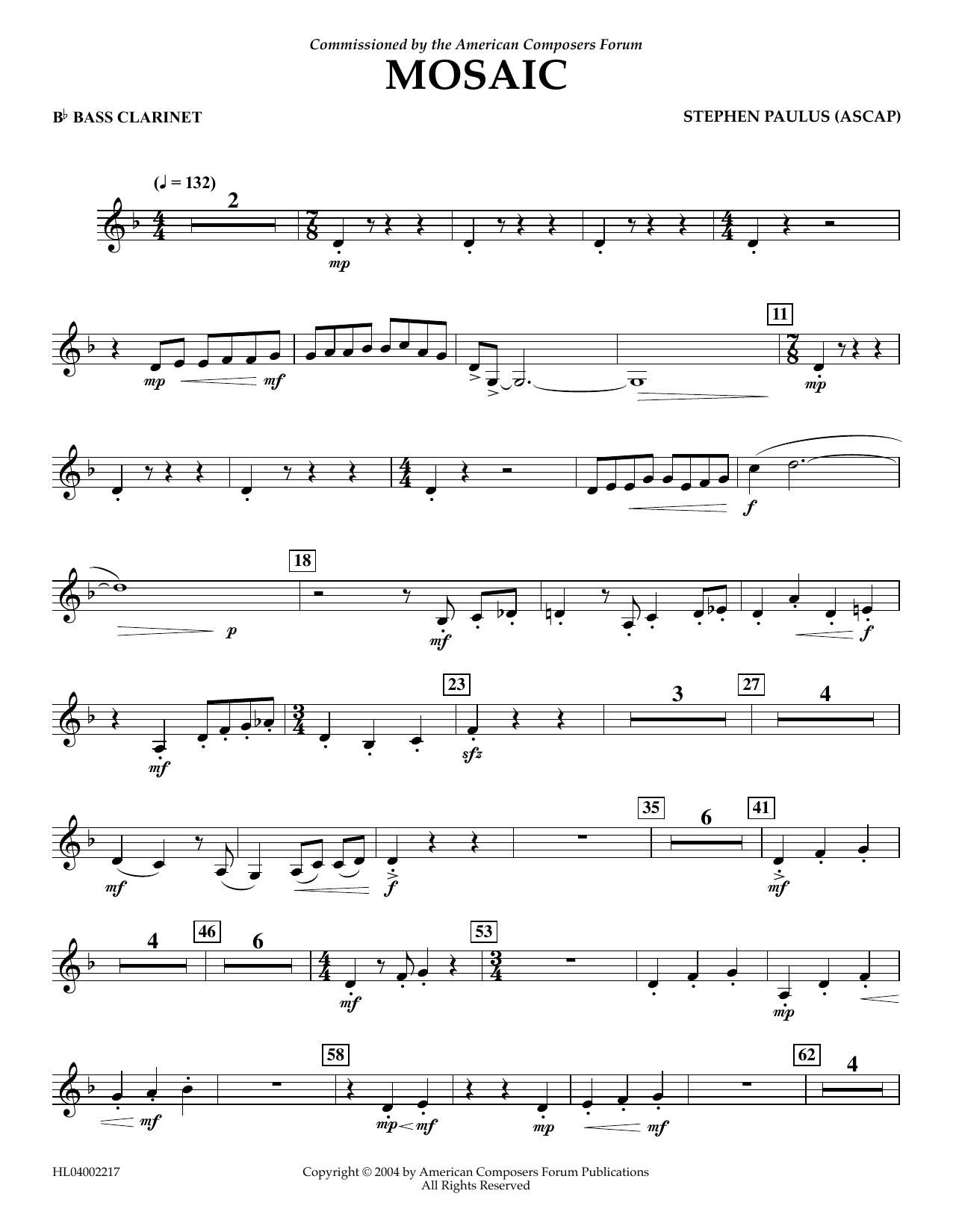 Download Stephen Paulus Mosaic - Bb Bass Clarinet Sheet Music