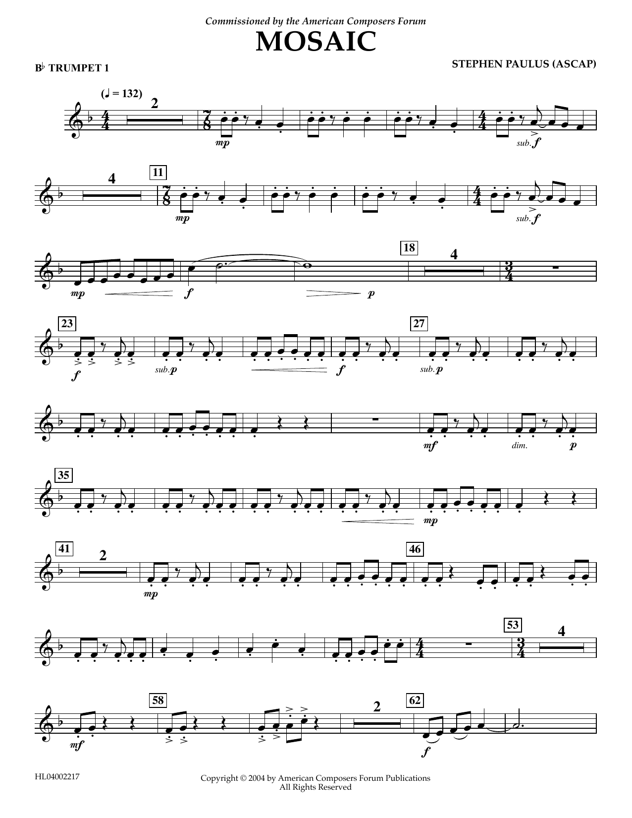 Download Stephen Paulus Mosaic - Bb Trumpet 1 Sheet Music