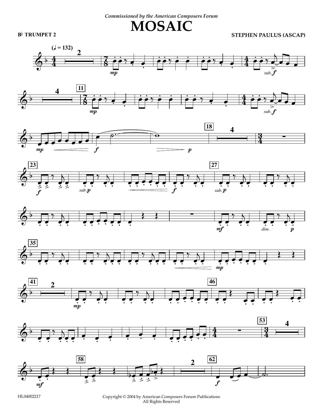 Download Stephen Paulus Mosaic - Bb Trumpet 2 Sheet Music