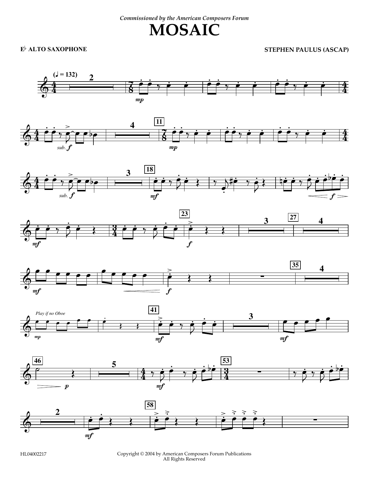 Download Stephen Paulus Mosaic - Eb Alto Saxophone Sheet Music