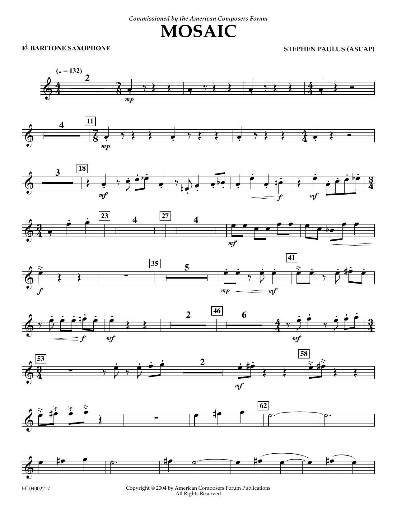 Download Stephen Paulus Mosaic - Eb Baritone Saxophone Sheet Music