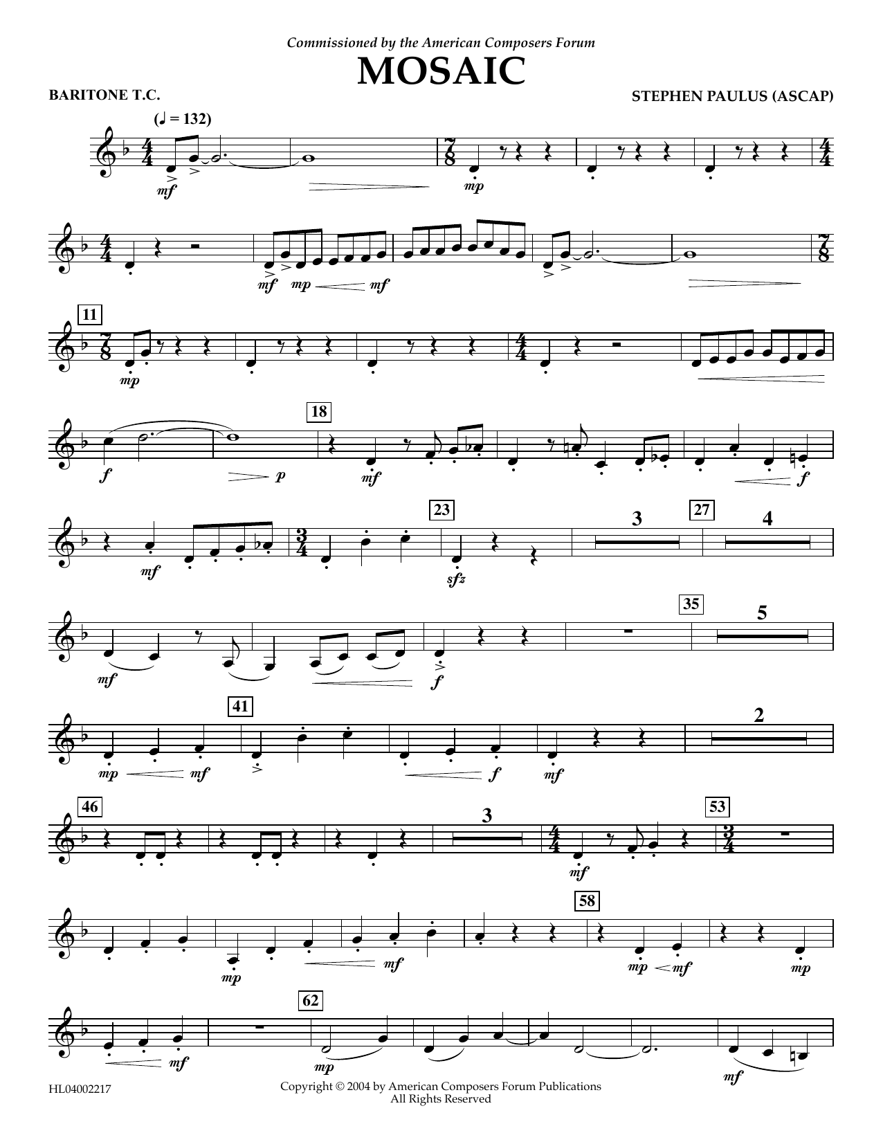 Download Stephen Paulus Mosaic - Euphonium in Treble Clef Sheet Music