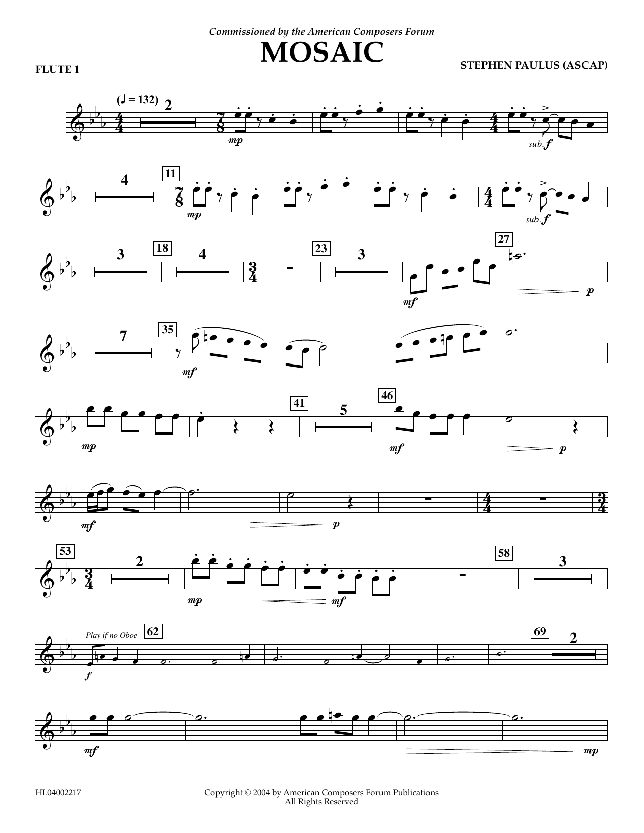 Download Stephen Paulus Mosaic - Flute 1 Sheet Music