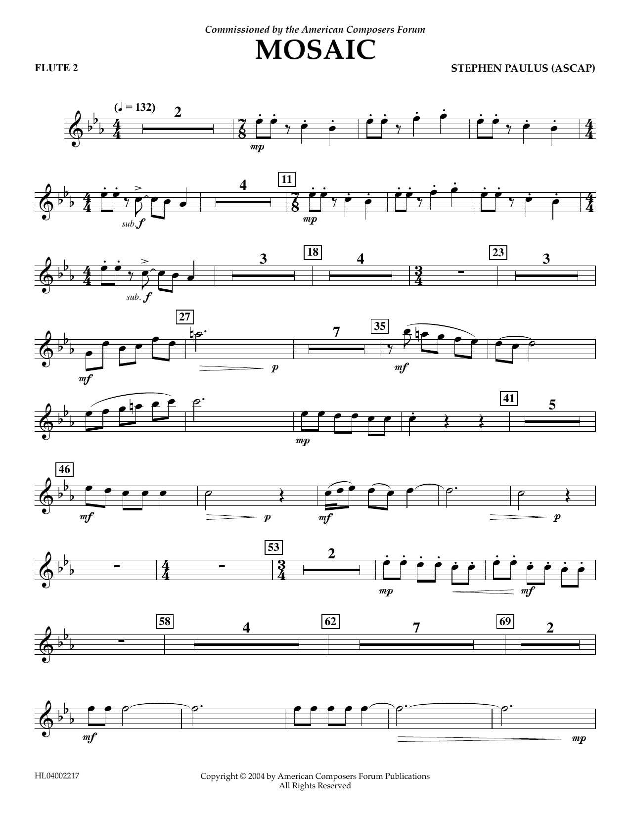 Download Stephen Paulus Mosaic - Flute 2 Sheet Music