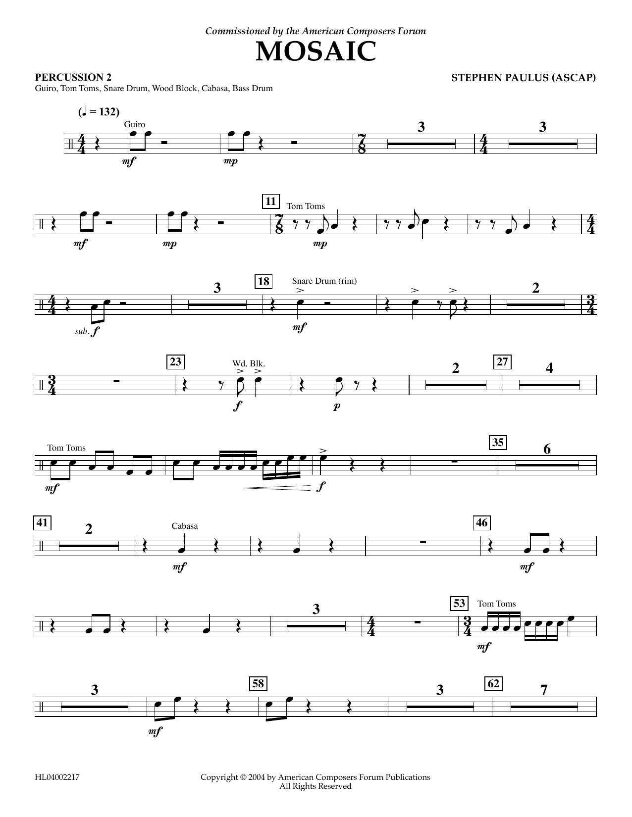Download Stephen Paulus Mosaic - Percussion 2 Sheet Music