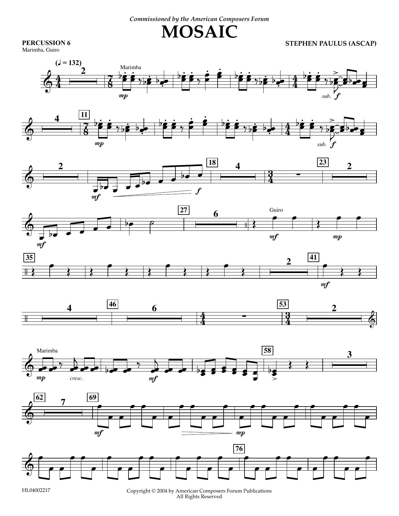 Download Stephen Paulus Mosaic - Percussion 6 Sheet Music