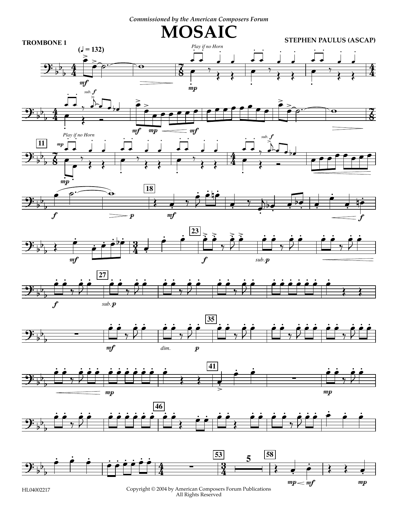 Download Stephen Paulus Mosaic - Trombone 1 Sheet Music