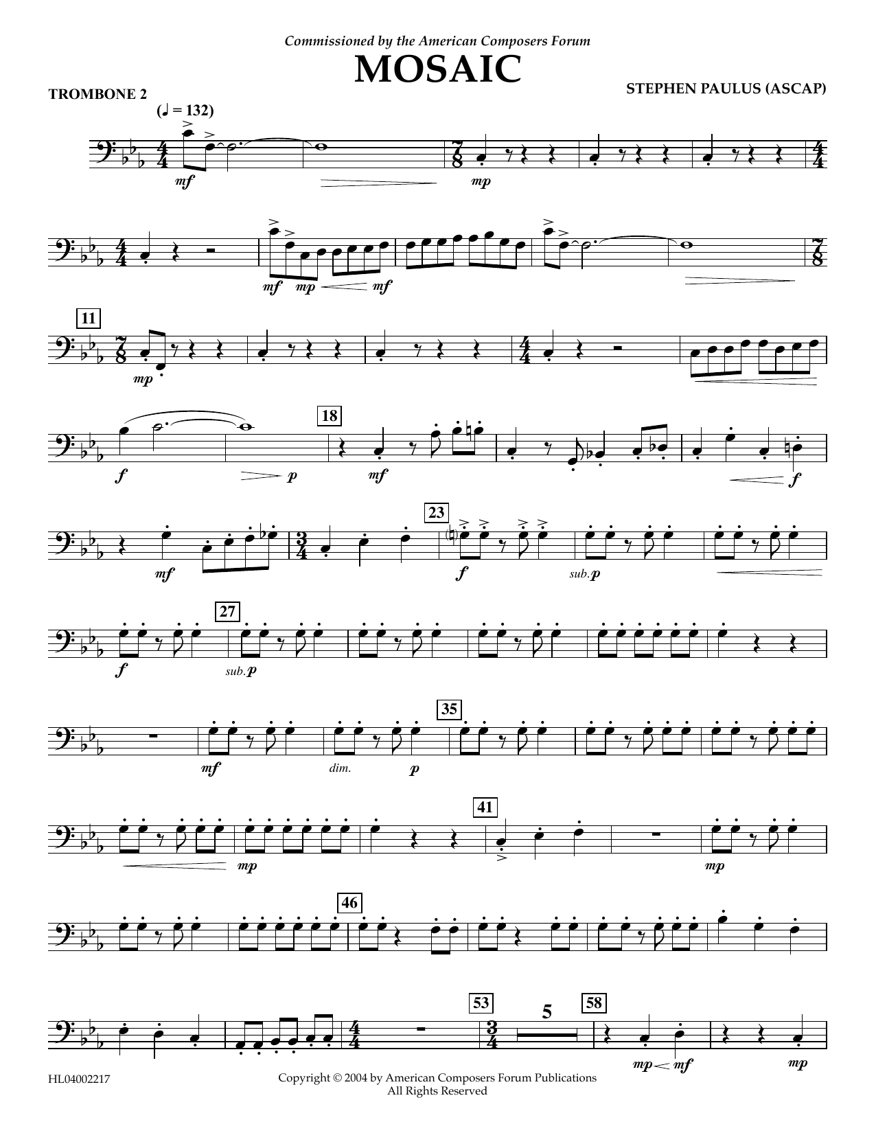 Download Stephen Paulus Mosaic - Trombone 2 Sheet Music