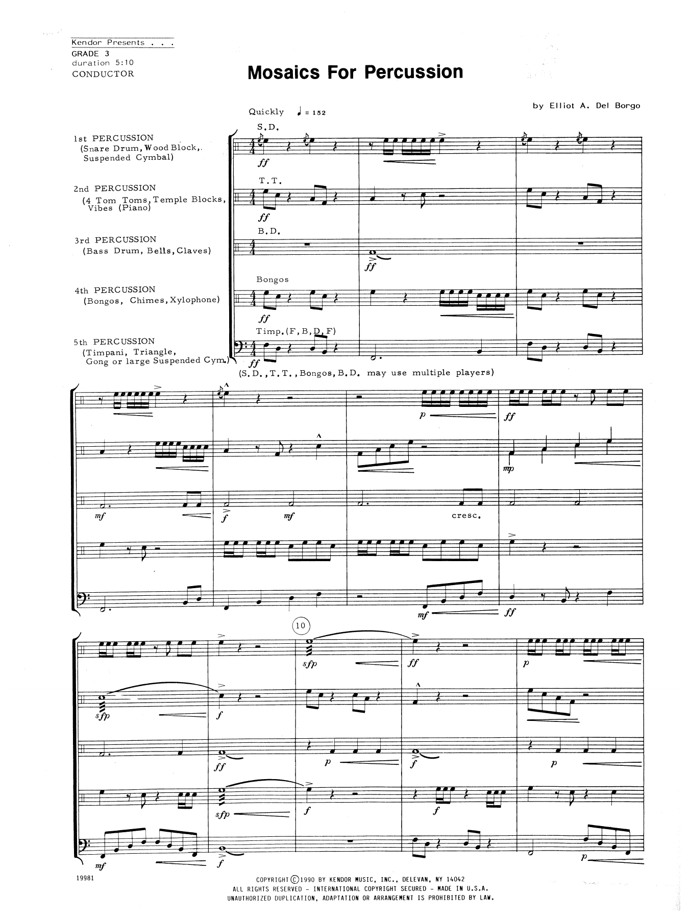 Download Elliot A. Del Borgo Mosaics For Percussion - Full Score Sheet Music