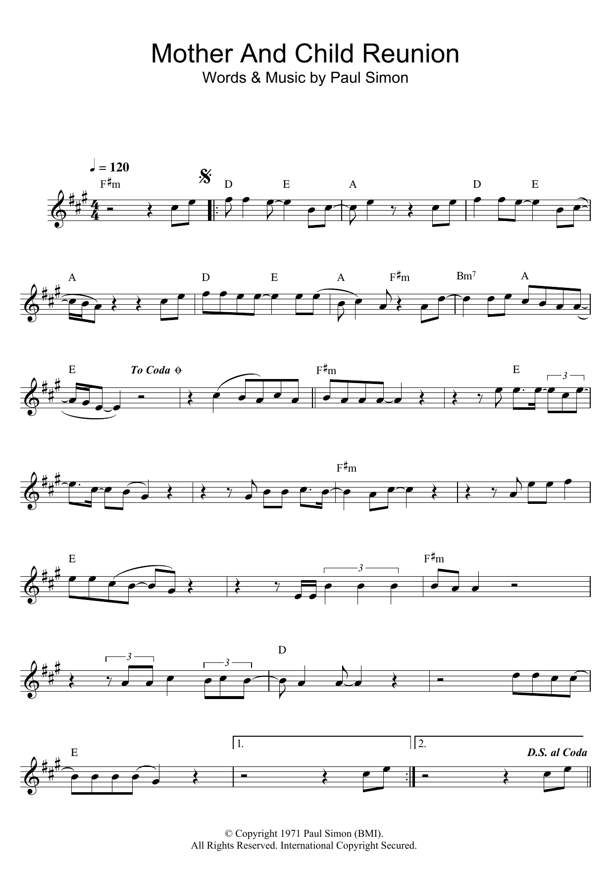 Download Paul Simon Mother And Child Reunion Sheet Music