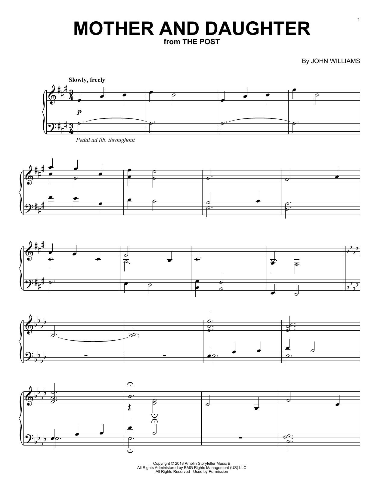 Download John Williams Mother And Daughter (from The Post) Sheet Music
