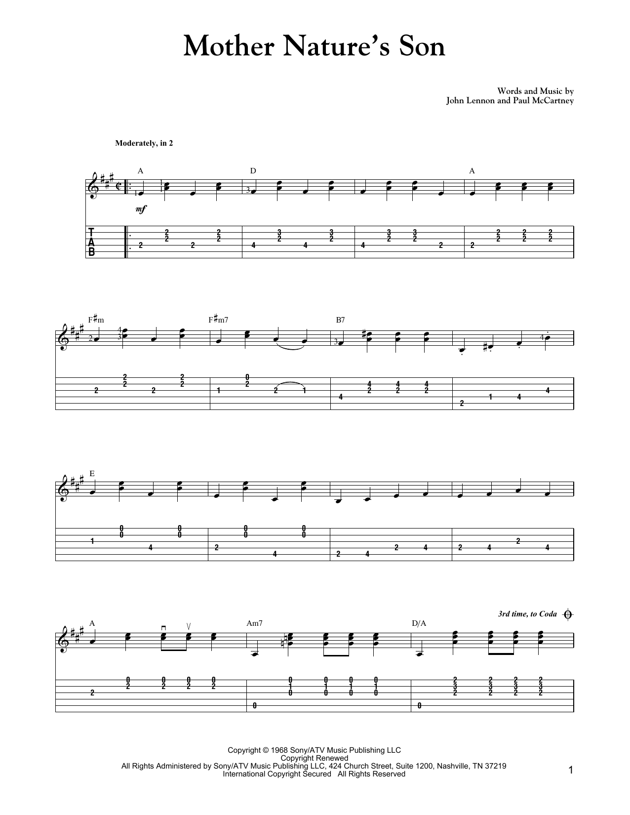 Download Carter Style Guitar Mother Nature's Son Sheet Music