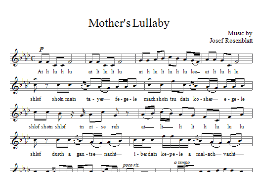 Download Yossele Rosenblatt Mother's Lullaby Sheet Music
