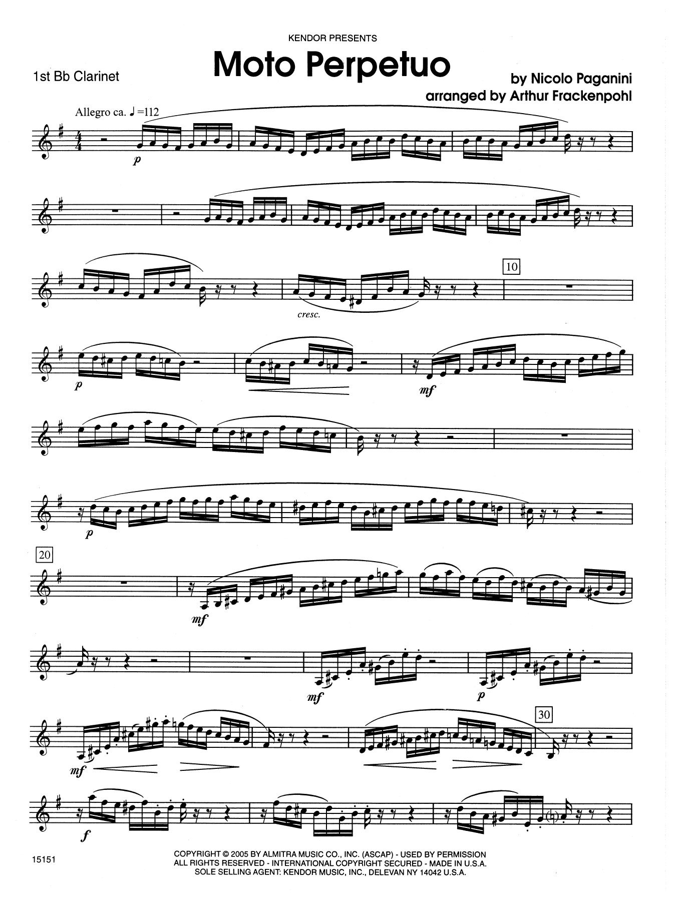 Download Arthur Frackenpohl Moto Perpetuo - 1st Bb Clarinet Sheet Music