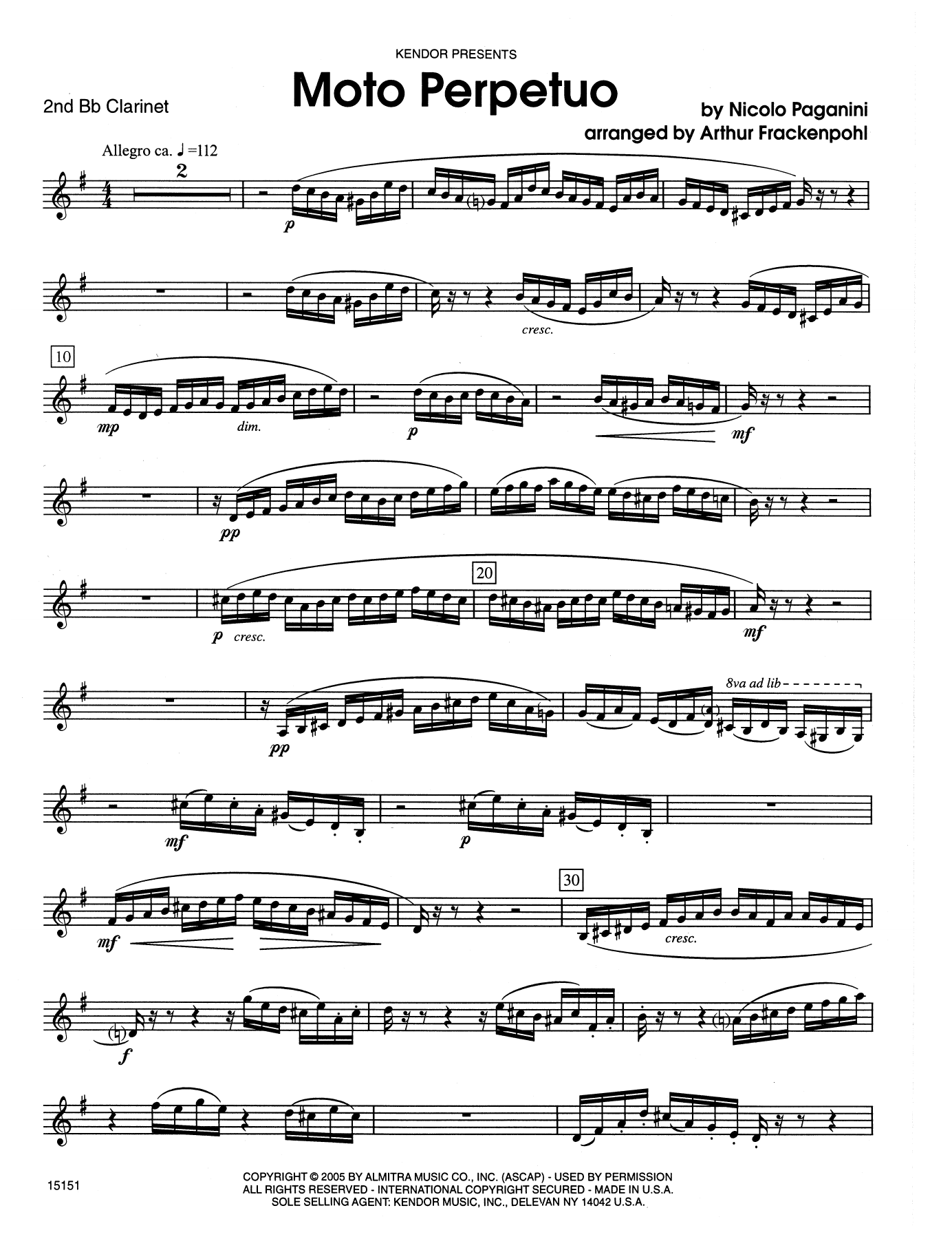 Download Arthur Frackenpohl Moto Perpetuo - 2nd Bb Clarinet Sheet Music