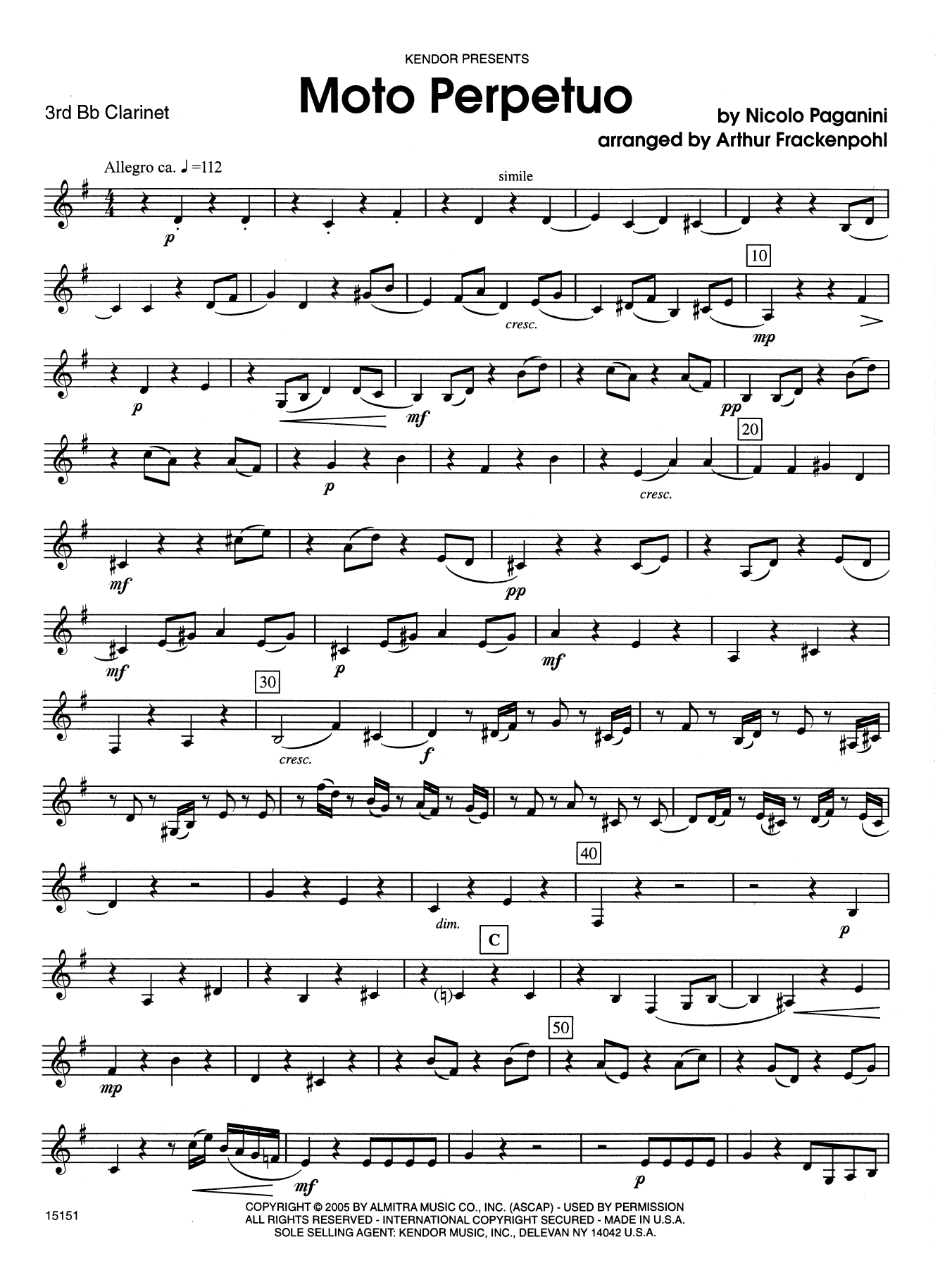 Download Arthur Frackenpohl Moto Perpetuo - 3rd Bb Clarinet Sheet Music