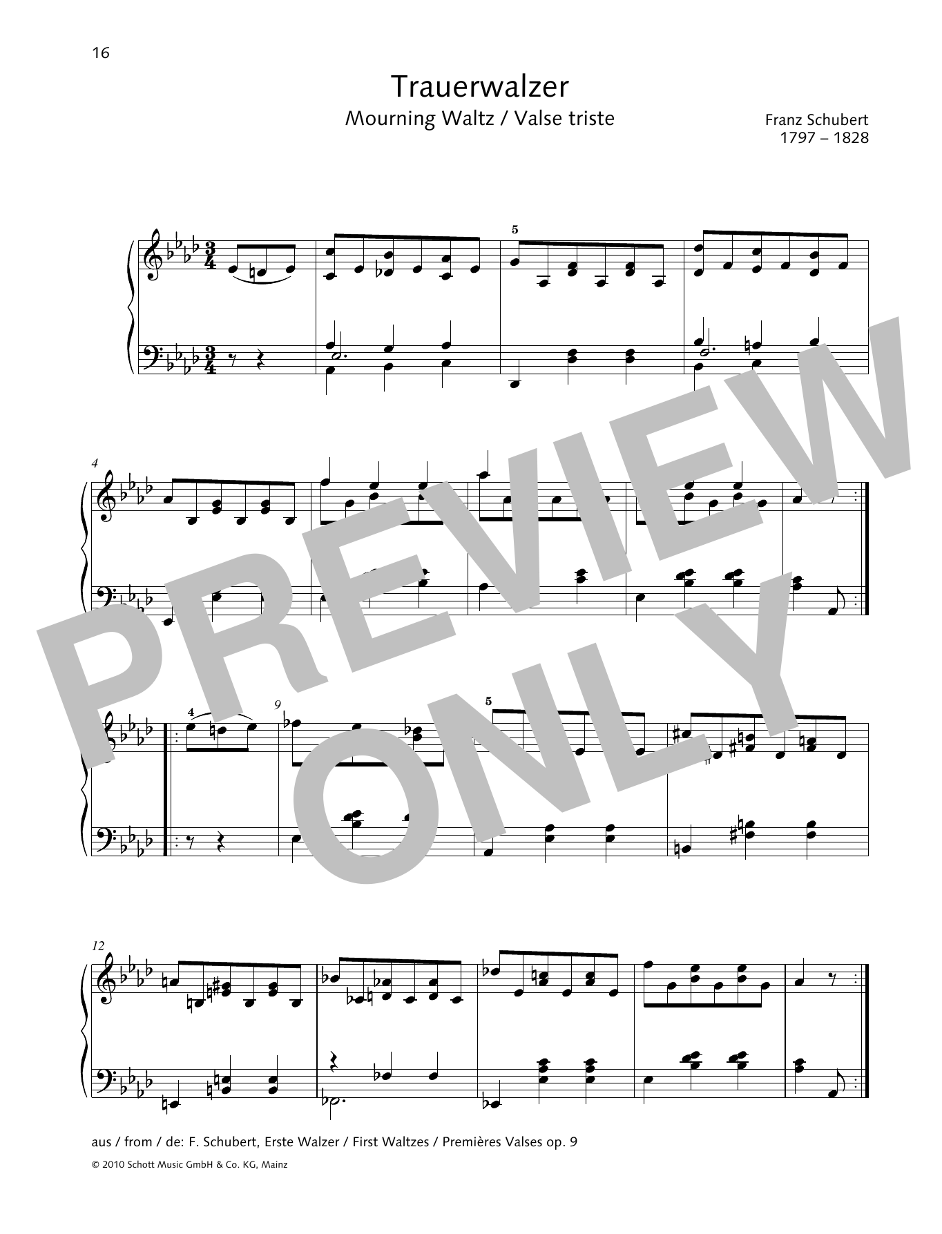 Download Franz Schubert Mourning Waltz Sheet Music