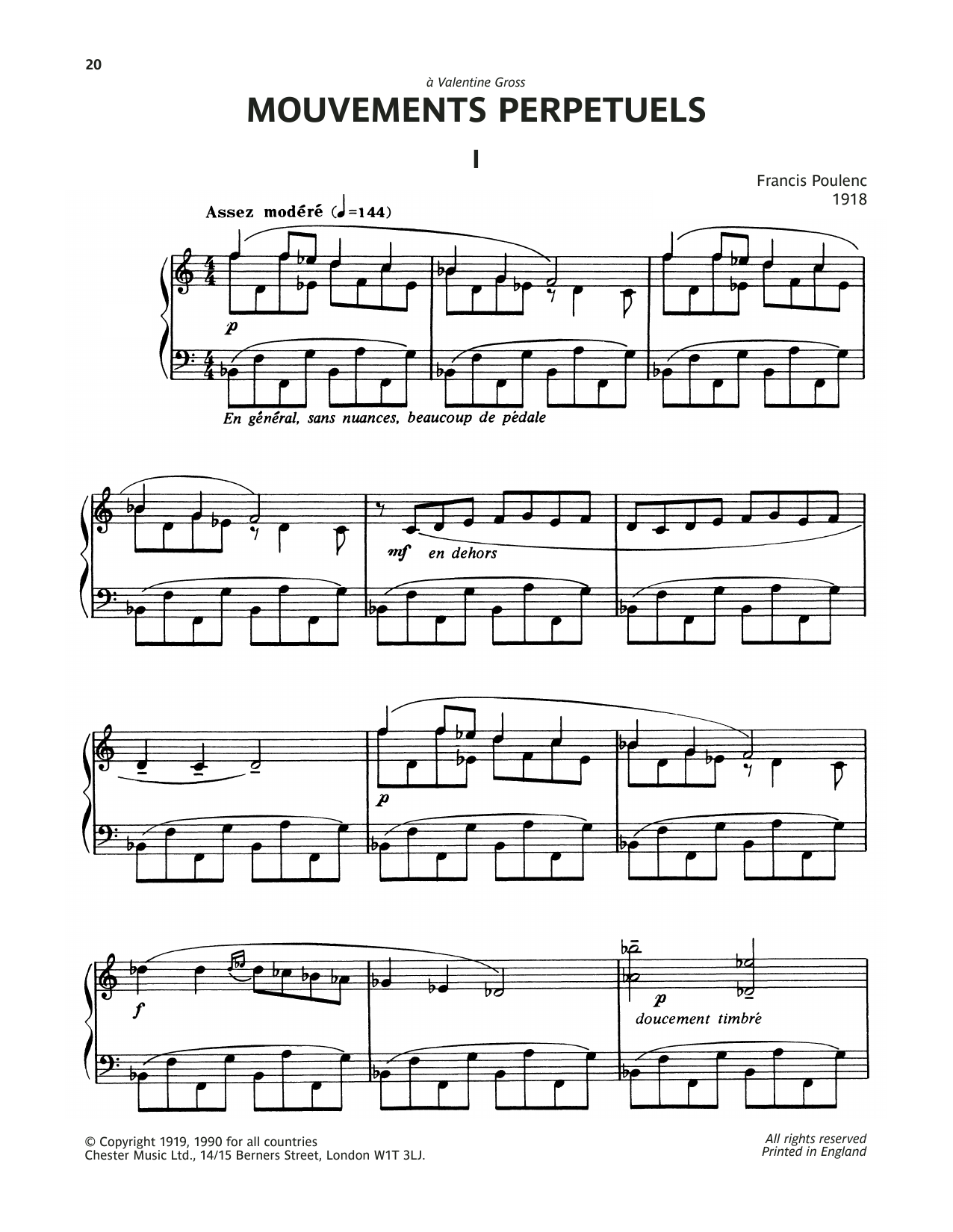 Download Francis Poulenc Mouvements Perpetuel One Sheet Music