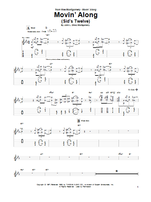 Download Wes Montgomery Movin' Along (Sid's Twelve) Sheet Music