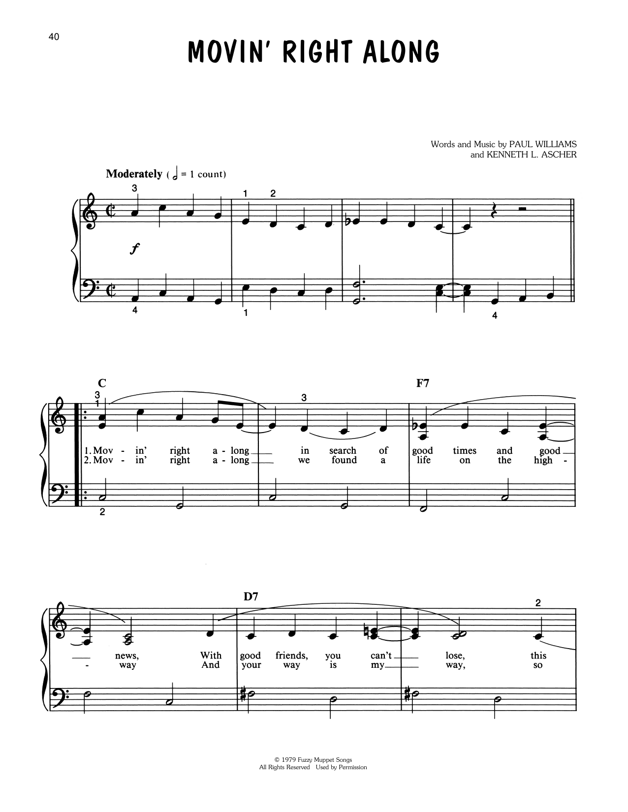 Download Paul Williams Movin' Right Along (from The Muppet Mov Sheet Music