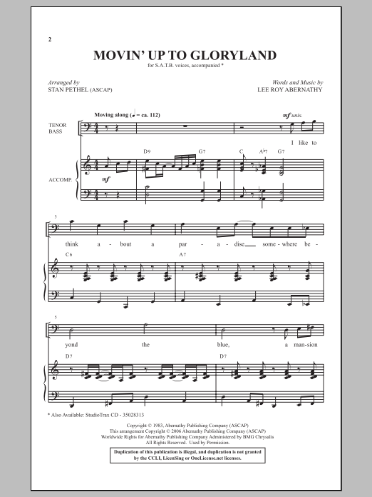 Download Stan Pethel Movin' Up To Gloryland (from Gospel Voi Sheet Music