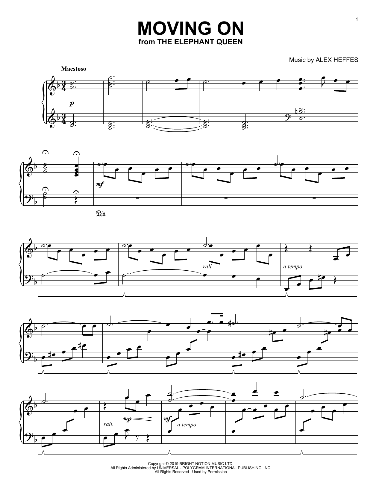 Download Alex Heffes Moving On (from The Elephant Queen) Sheet Music