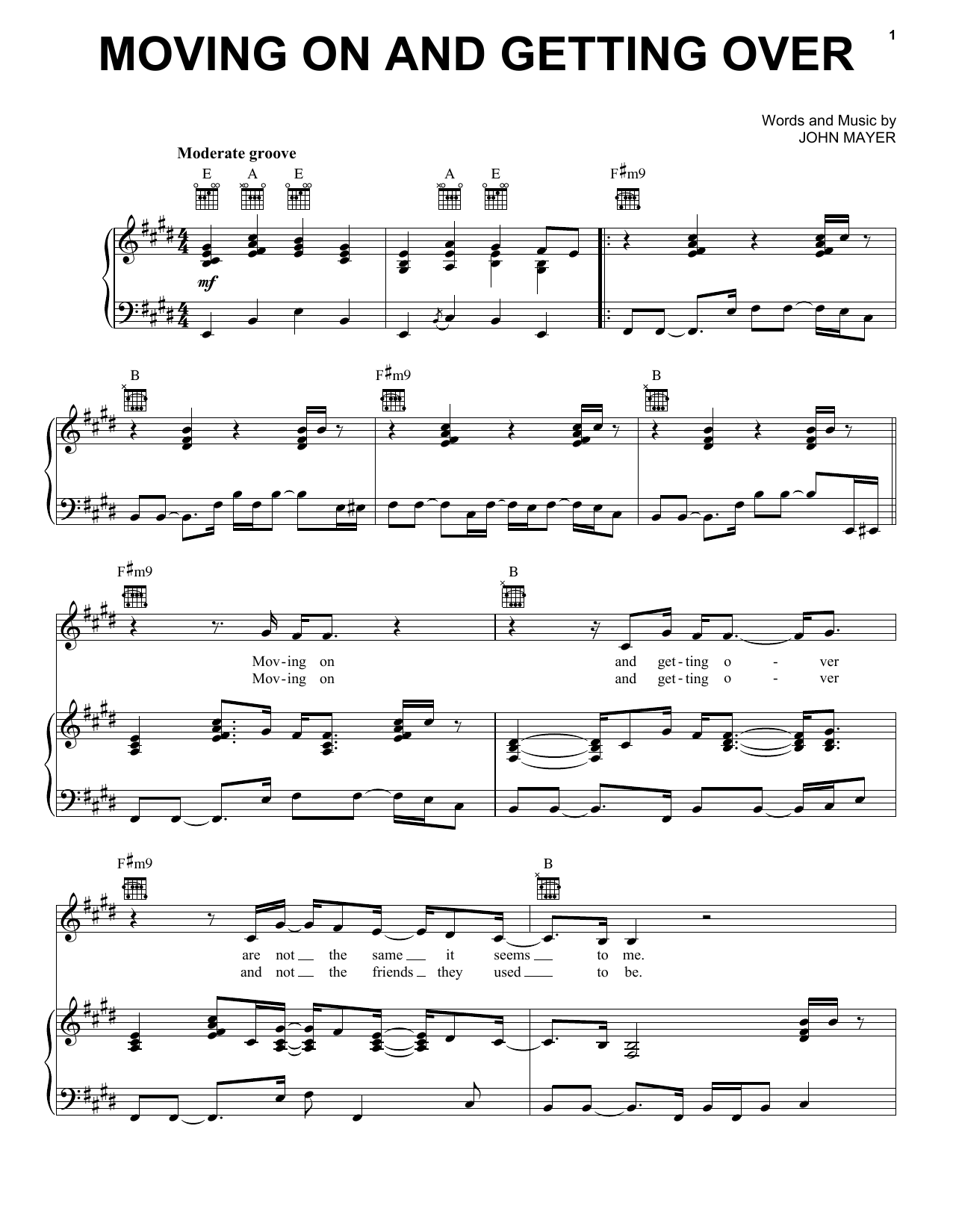 Download John Mayer Moving On And Getting Over Sheet Music
