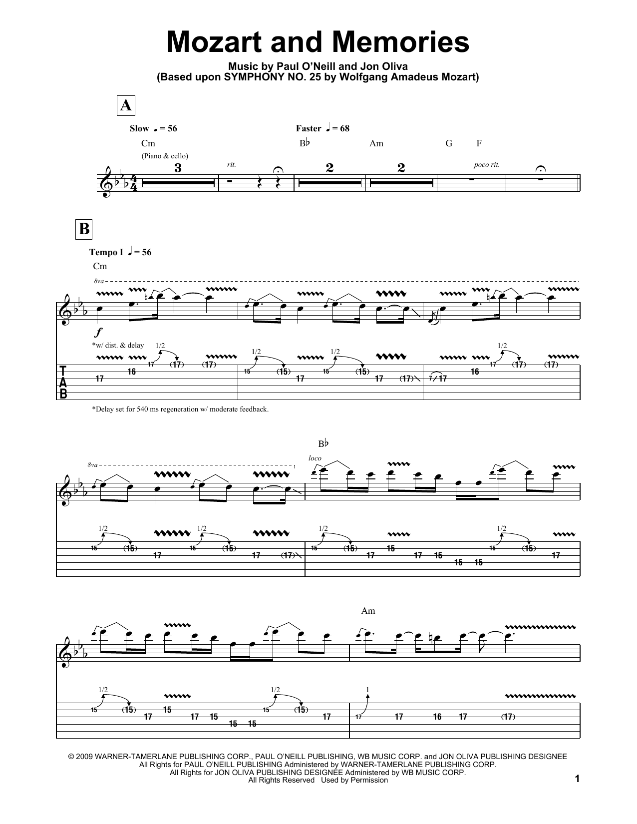 Download Trans-Siberian Orchestra Mozart And Memories Sheet Music