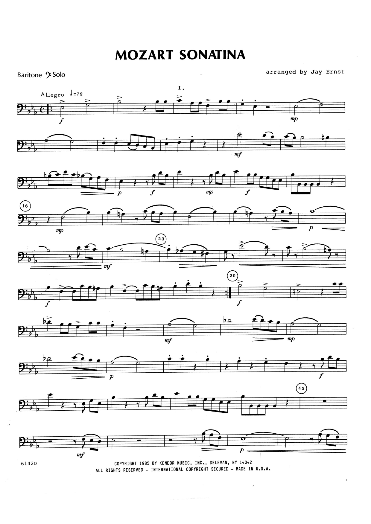 Download Jay Ernst Mozart Sonatina (K. 439B) - Baritone B. Sheet Music