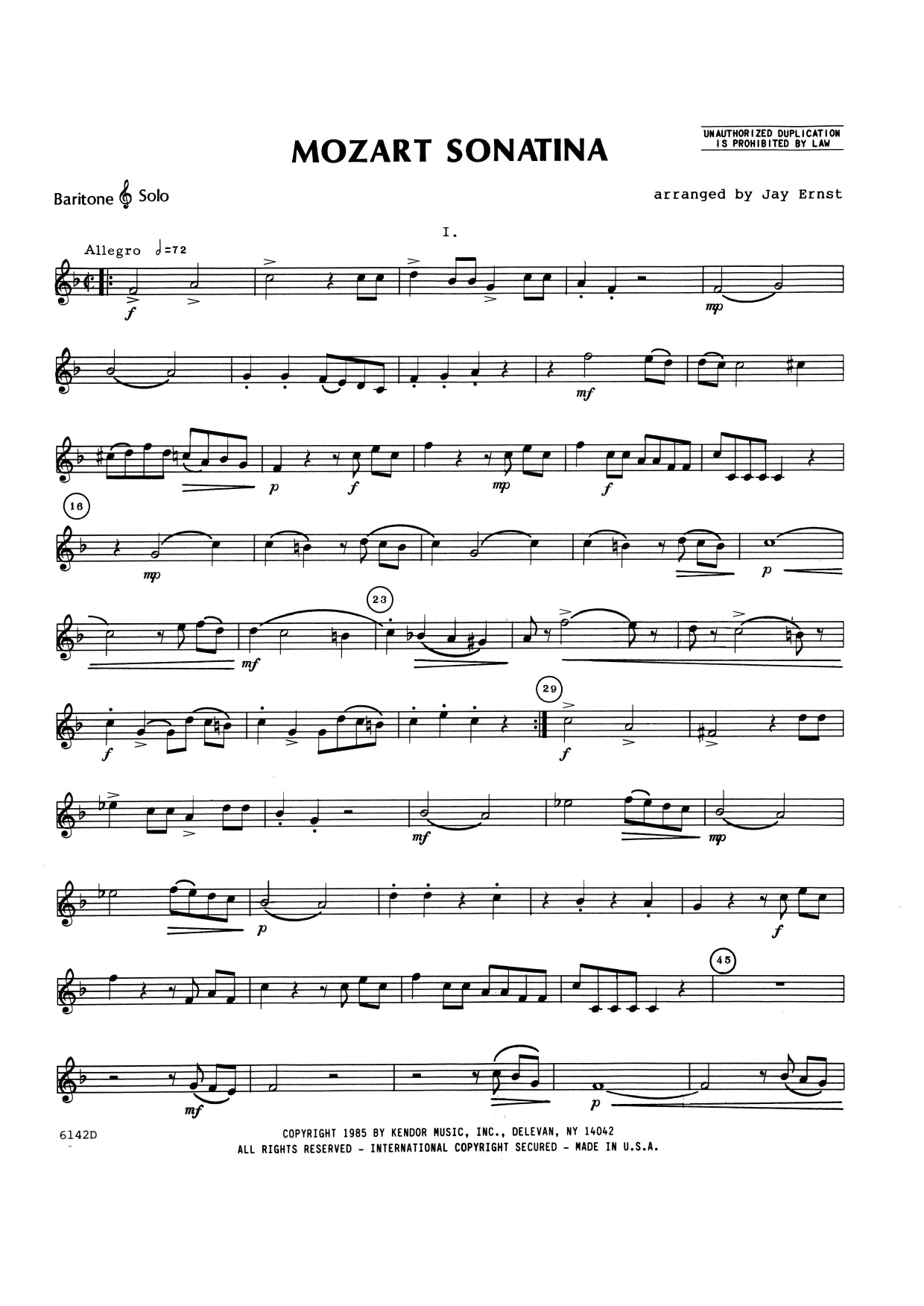 Download Jay Ernst Mozart Sonatina (K. 439B) - Baritone T. Sheet Music