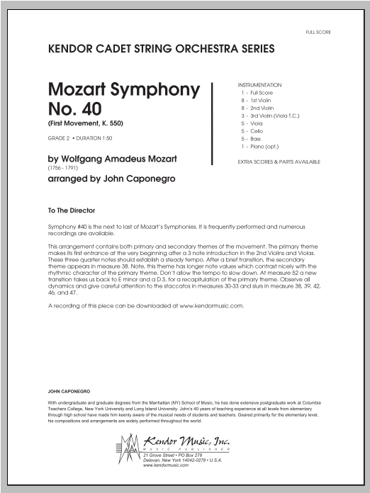 Download Caponegro Mozart Symphony No. 40 (First Movement, Sheet Music
