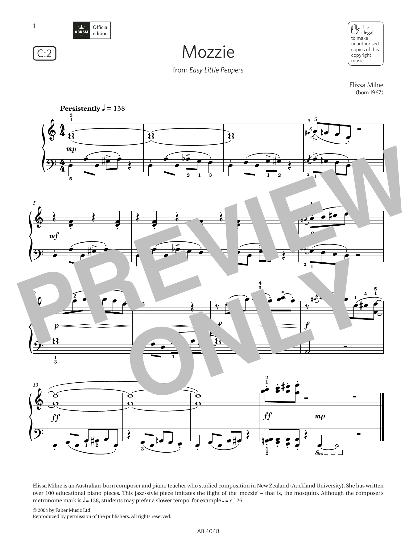 Download Elissa Milne Mozzie (Grade 2, list C2, from the ABRS Sheet Music