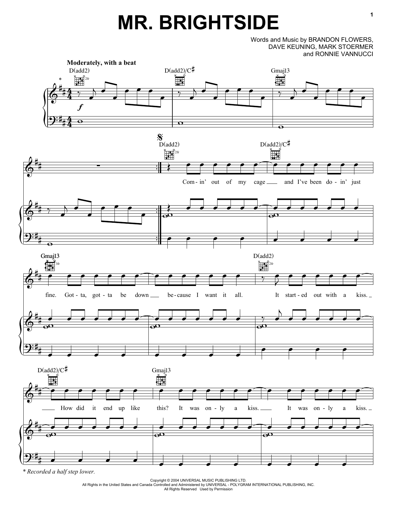Download The Killers Mr. Brightside Sheet Music