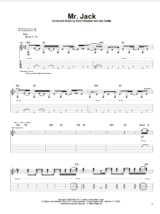 Download System Of A Down Mr. Jack Sheet Music