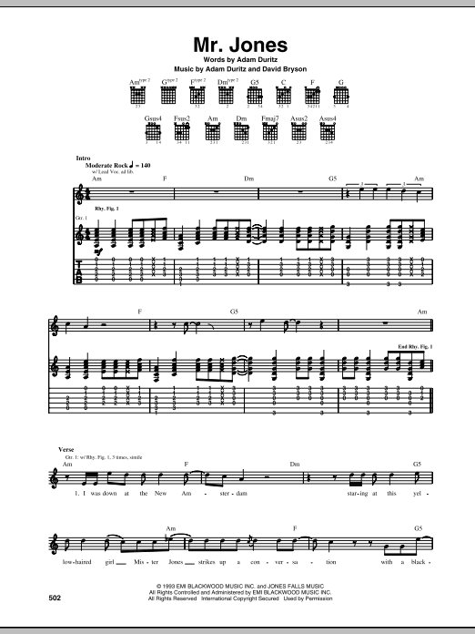 Download Counting Crows Mr. Jones Sheet Music