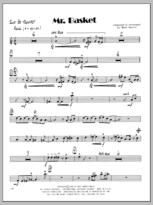 Download Matt Harris Mr. Basket - 2nd Bb Trumpet Sheet Music