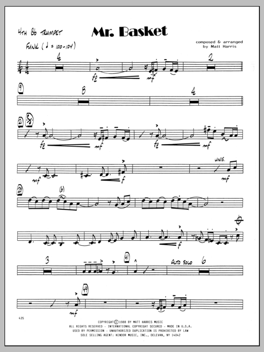 Download Matt Harris Mr. Basket - 4th Bb Trumpet Sheet Music