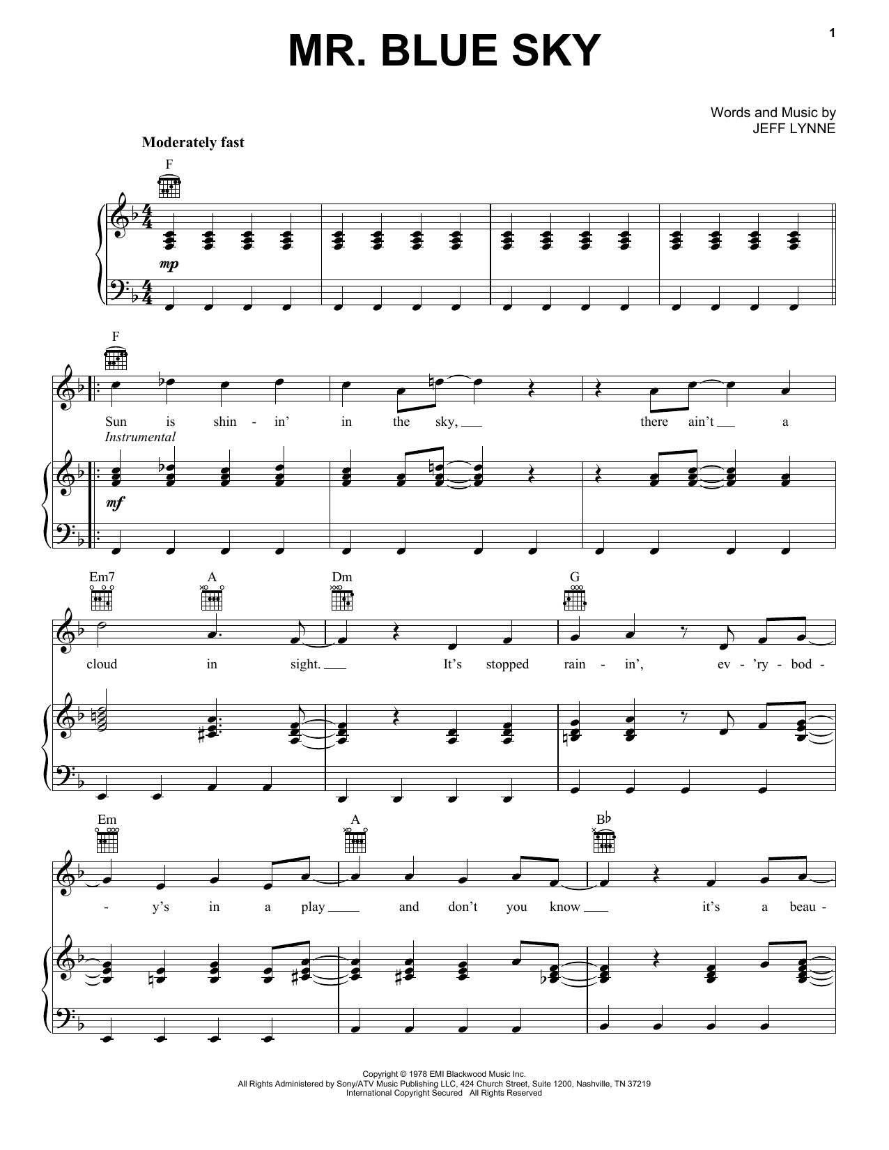 Download Electric Light Orchestra Mr. Blue Sky Sheet Music