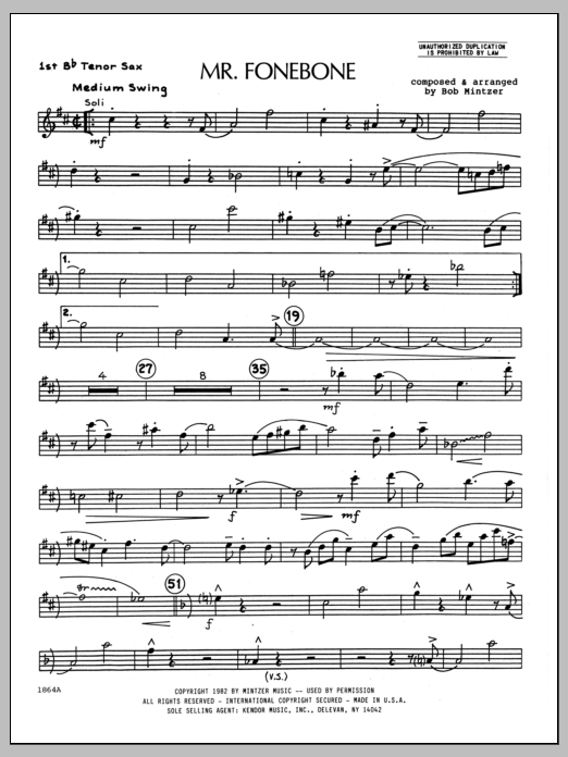 Download Bob Mintzer Mr. Fonebone - 1st Bb Tenor Saxophone Sheet Music