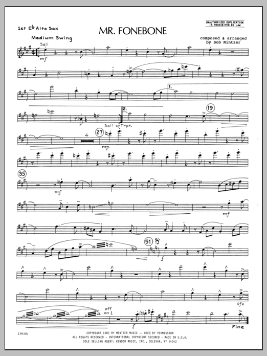 Download Bob Mintzer Mr. Fonebone - 1st Eb Alto Saxophone Sheet Music