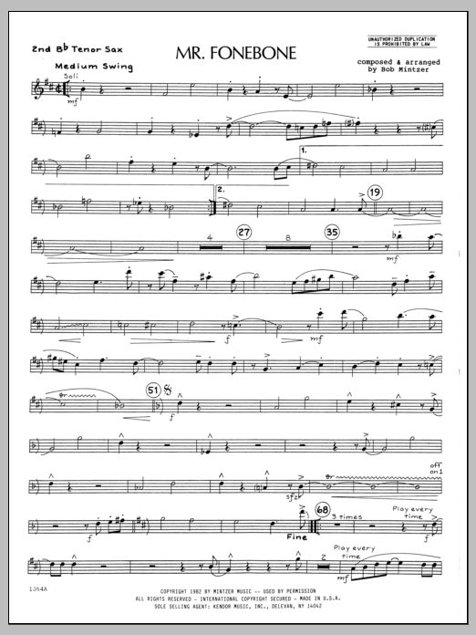 Download Bob Mintzer Mr. Fonebone - 2nd Bb Tenor Saxophone Sheet Music