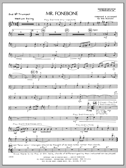Download Bob Mintzer Mr. Fonebone - 2nd Bb Trumpet Sheet Music