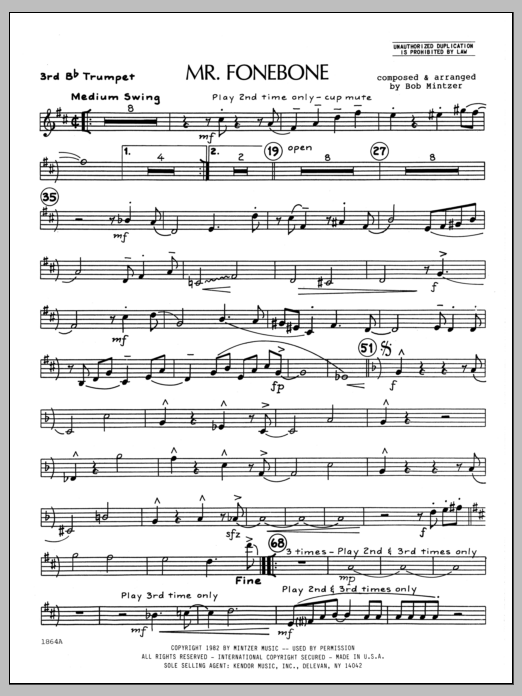 Download Bob Mintzer Mr. Fonebone - 3rd Bb Trumpet Sheet Music