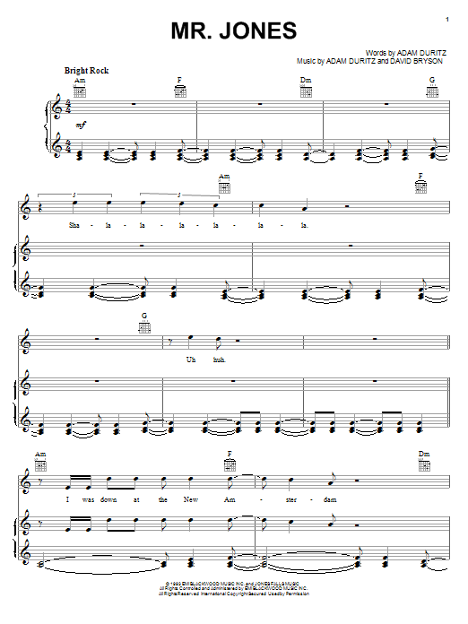 Counting Crows Mr. Jones sheet music notes printable PDF score