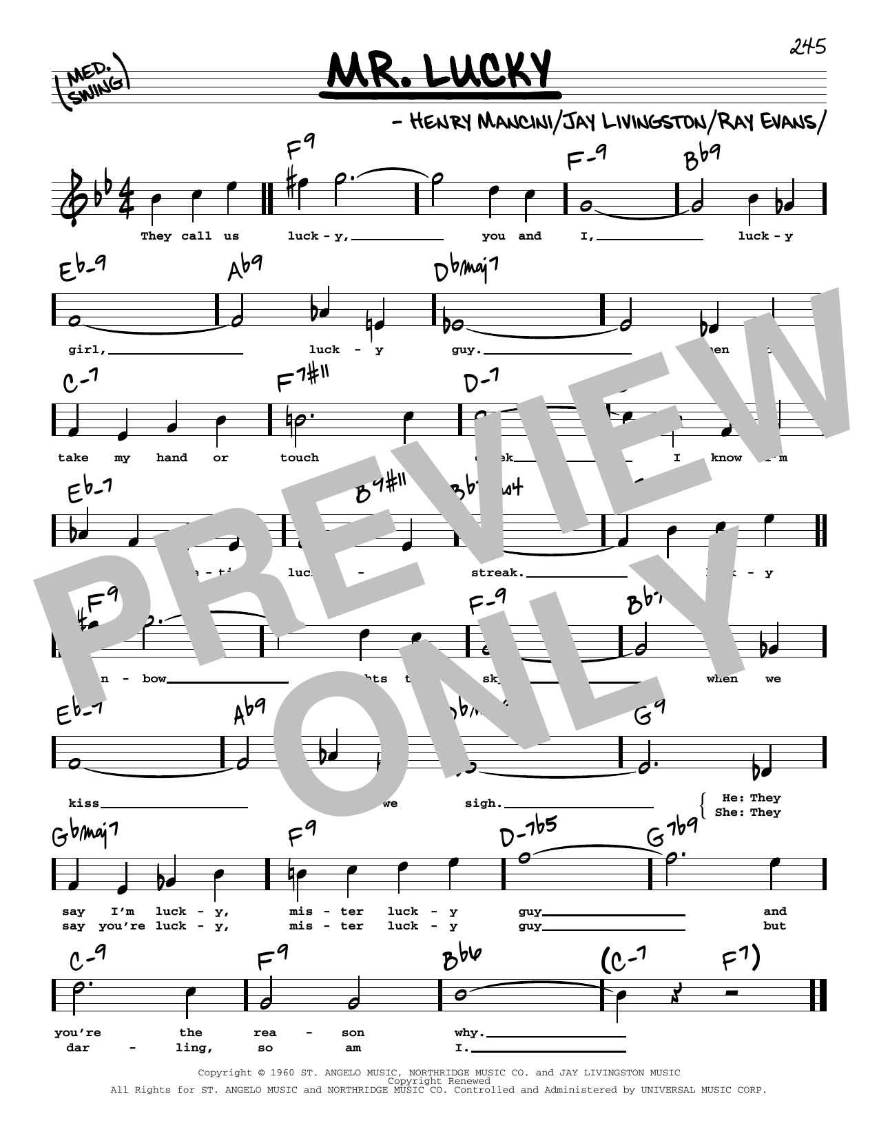 Download Henry Mancini Mr. Lucky (High Voice) Sheet Music