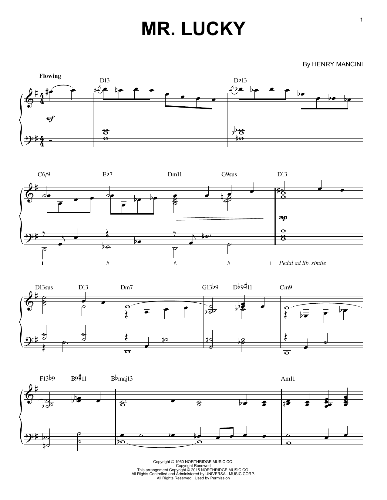 Download Henry Mancini Mr. Lucky [Jazz version] (arr. Brent Ed Sheet Music