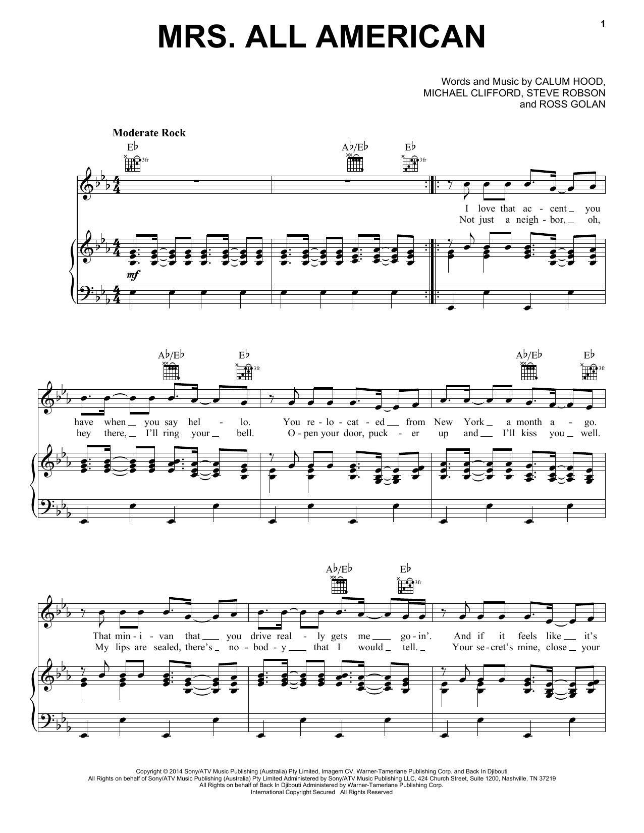 Download 5 Seconds of Summer Mrs. All American Sheet Music