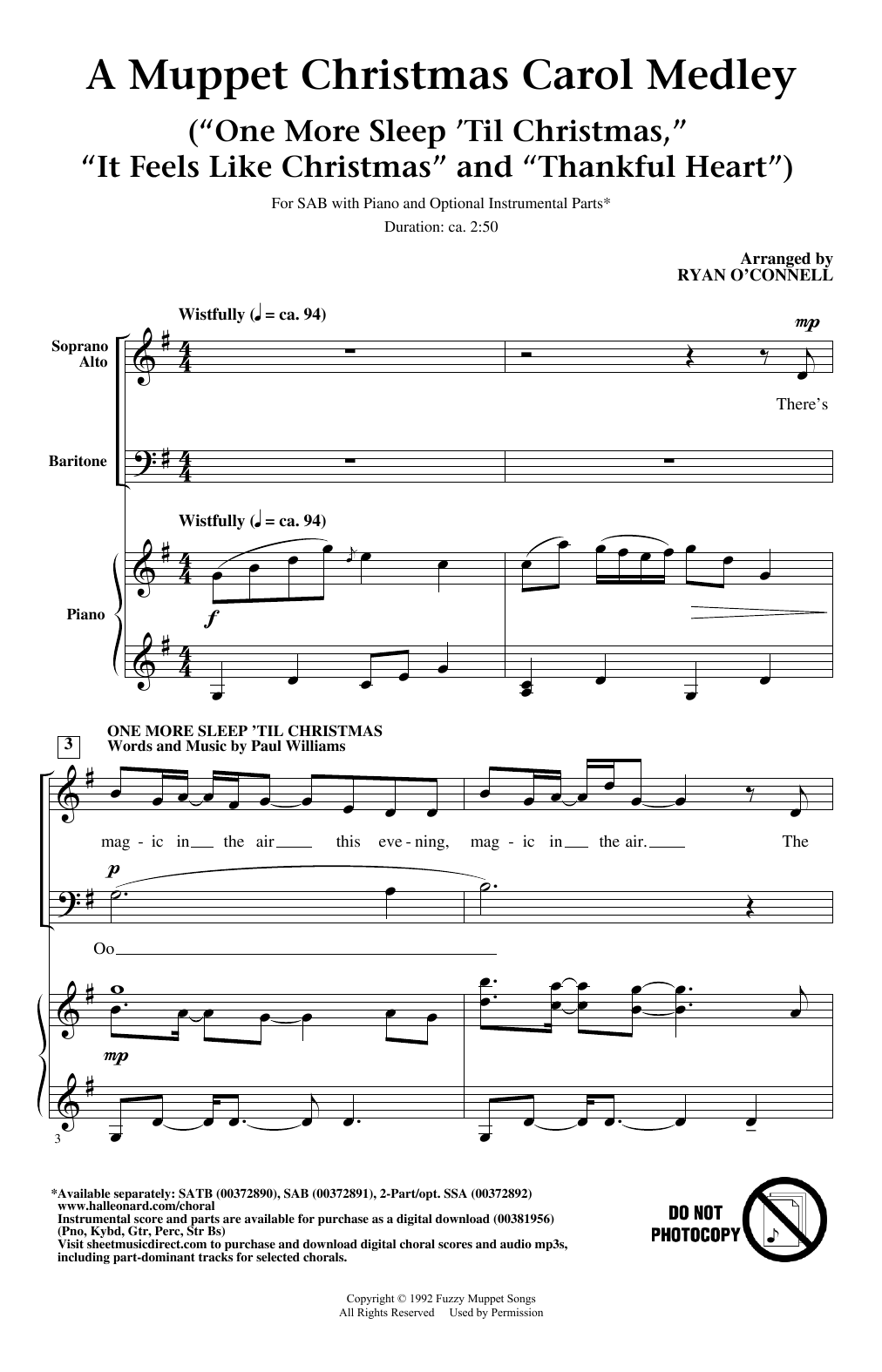 Download Ryan O'Connell Muppet Christmas Carol Medley (from The Sheet Music